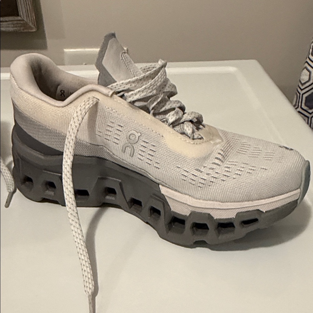 On Running Cream and Gray Athletic Shoes - Picture 5 of 10